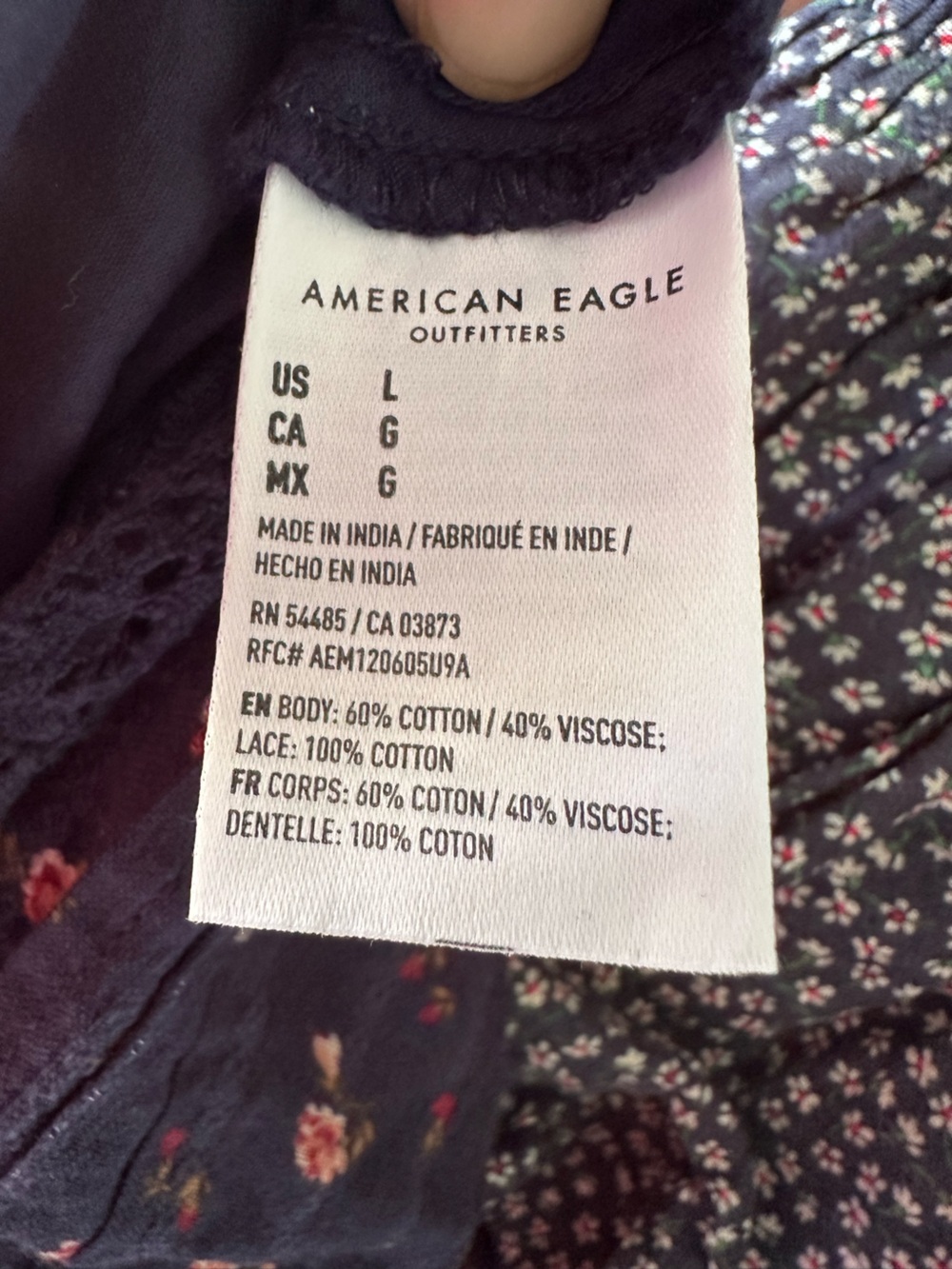 American Eagle Mixed Floral Print Boho Faux Wrap Mini Dress - Size L - Picture 7 of 7